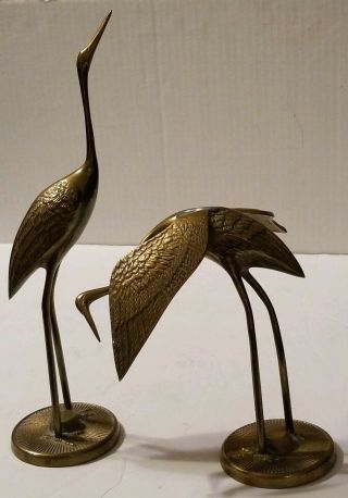 Vintage Leonard Mfg Co Solid Brass Heron Crane Figurine Set