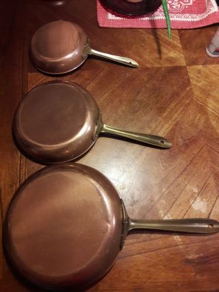 Vintage Copper& Brass Decorative Pans With Solid Brass Handles Set Of 3.  Italy