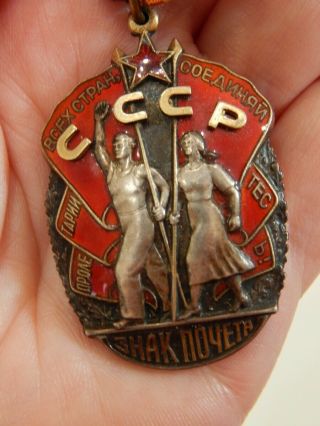 Soviet Russia Ussr Order Of Honor Medal Cccp Red Enamel 770080 Badge Silver