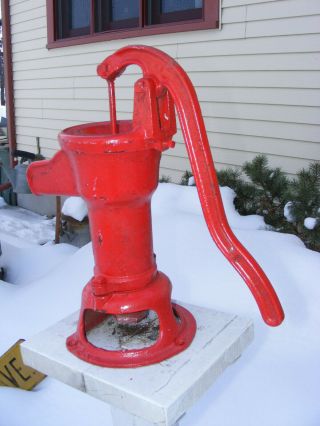 Vintage Cast Iron Hand Water Pump - Red Paint - Garden Display