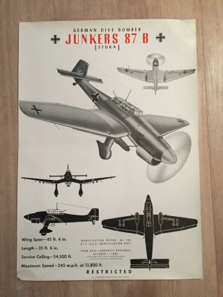 Recognition - Identification Poster Ju - 87 Stuka German Dive Bomber