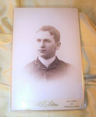 Antique Cabinet Card With Sigma Chi Fraternity Member & Pin,  1886 Michigan Old
