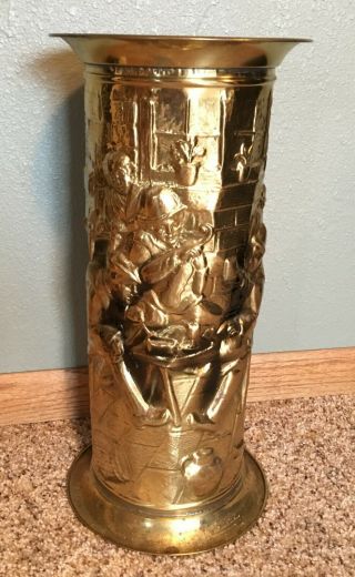 Vintage Lombard England Brass Floor Vase Cane Umbrella Holder Stand 17 - 3/4 "