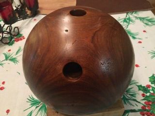 Antique Vintage Wood Wooden Bowling Ball 2 Holes 15 Lbs