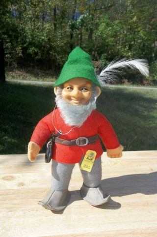 Vintage Steiff 7670/18 Pucki Knome Elf Dwarf 7 " With Red Coat And Hat Germany