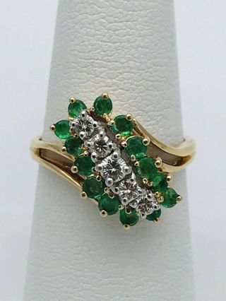 1.  50 Ct Round Cut Emerald & Diamond Vintage Cocktail Ring 14k Yellow Gold Over
