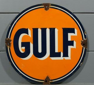 Vintage Style Gulf Gasoline Porcelain Sign Gas Station Oil Metal Pump Plate Ad