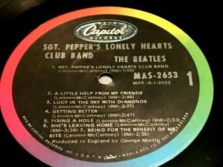 THE BEATLES Sgt Peppers MONO orig CAPITOL MAS 2653 w/ insert,  inner LP 2
