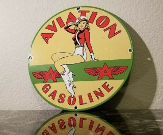 Vintage Flying A Gasoline Porcelain Aviation Pinup Gas Service Station Pump Sign