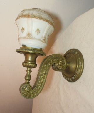 antique ornate Empire gilt bronze industrial electric wall sconce fixture brass 2