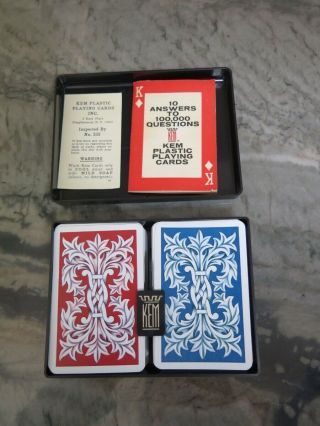 Vintage 1940s Kem Double Deck Playing Cards Kent Design Plastic Box Instructions