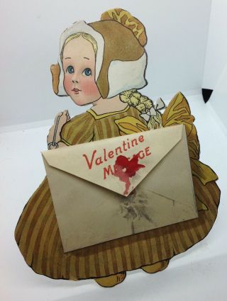 Vintage Large 7 Inch Valentine Card & Stand Raphael Tuck & Sons Dutch Girl King