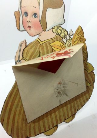 vintage large 7 inch valentine card & stand raphael tuck & sons DUTCH GIRL KING 3