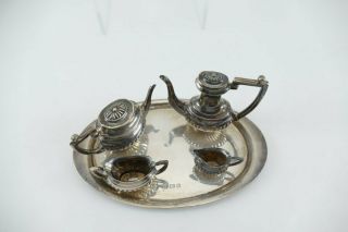 Fine English Sterling Silver Tea Set with Tray Birmingham ca - ' 80 Miniature 2