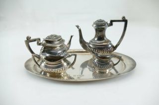 Fine English Sterling Silver Tea Set with Tray Birmingham ca - ' 80 Miniature 3