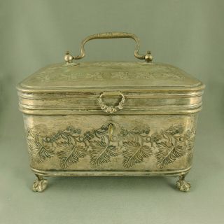 Antique English 18th - 19th C.  Silver Plate Tea Caddy Ball & Claw Feet,  Key Marked