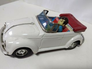 Volkswagen Bug Convertible With Driver Made In Japan Rare Vintage Tin Toy Car