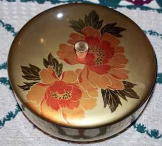 Vintage Hand Crafted Japanese Round Gold Colored Lacquered Serving Bowl & Cover