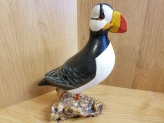 Life - Sized Hand Carved Wood Horned Puffin Bird Of Beauty Art Artist 1997