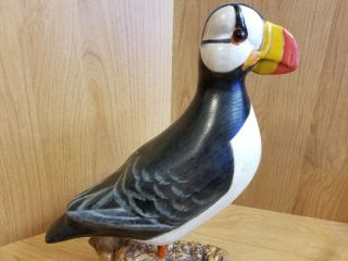 Life - Sized Hand Carved Wood Horned puffin Bird of Beauty Art Artist 1997 2