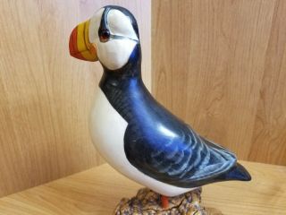 Life - Sized Hand Carved Wood Horned puffin Bird of Beauty Art Artist 1997 3