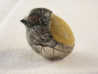 Sampson Mordan Novelty Silver Hatching Chick Pin Cushion.  Chester 1907