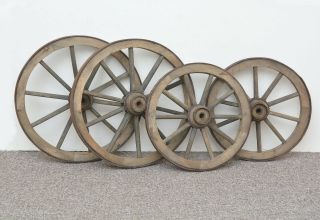 Set Of 4 Vintage Old Wooden Cart Carriage Wagon Wheels Wheel - 48 Cm / 40 Cm
