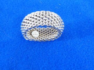 Tiffany & Co.  Vtg Somerset Sterling Silver Mesh 10 Mm Wide Ring 925 Sz 8