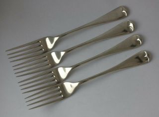 Set Of 4 Antique Victorian Solid Sterling Silver Dessert Forks 1896/ 18cm/ 203g