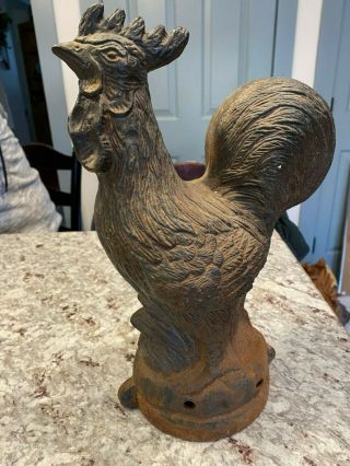 Rare Antique Heavy Cast Iron Rooster Hitching Post Fence Topper Old