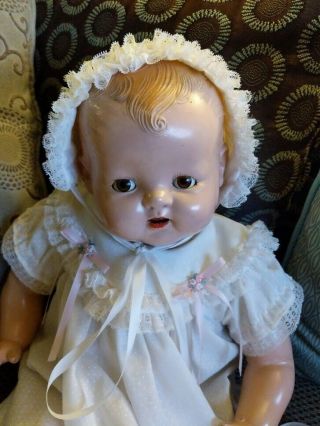 Vintage 1940’s Composition 20” Baby Doll With Sleepy Eyes Christening Dress