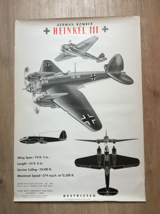 Recognition - Identification Poster He - 111 German Bomber Plane