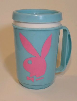 Vintage Playboy Bunny Mug Cup Plastic Travel Light Baby Blue Coffee Water 24 Oz