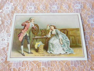 Victorian Christmas Card/de La Rue/man Playing Flute To Lady By Spinning Wheel