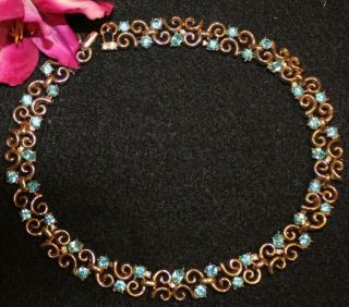 Rare Trifari Signed Pat.  Pending Necklace With 3 Styles Of Blue Stones - Exc.