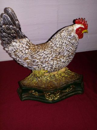 Vintage Large Hen Laying Eggs Door Stop Hand Painted