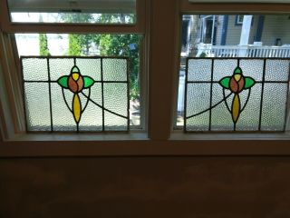 Matched Pair Antique Lead Stained Glass Windows From England.