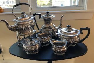 Antique Wa English Vic 6 Piece Silver - Plate Coffee & Tea Set Hot Water/tea Urn
