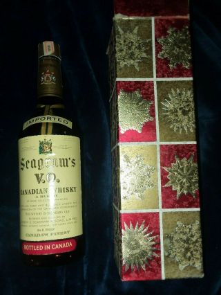 Seagrams Vo Canadian Whiskey Bottle Vintage 1958 Tax Stamp Estate Find In/box