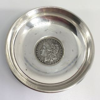 Antique Baldwin & Miller Sterling 1887 Morgan 1 Dollar Coin B&m Bowl Dish 762