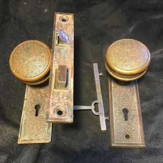 Antique Russell & Erwin Damascene Solid Bronze Complete Mortise Lockset