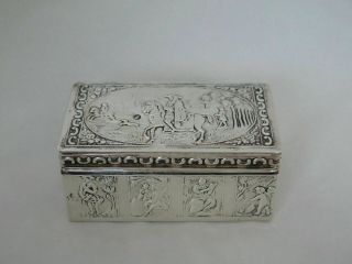 C.  1880 Dutch.  833 Silver Repousse Box With Horse And Rider Lid