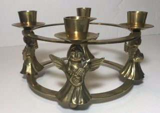 Vintage Brass 4 Angel Cherubs Taper Candlestick Holder Mandolins - Made India