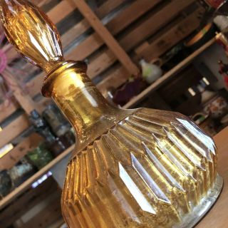 Vintage Cut Glass Decanter Topper Amber Gold 12 " H Nr
