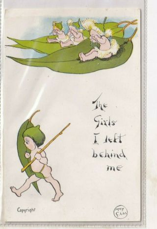 Vintage Postcard Artist May Gibbs " The Girls I Left Behind Me " Gumnut Ser 1900s