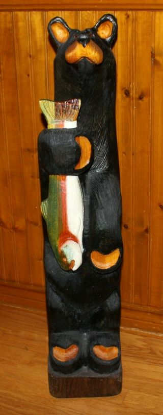 Big Sky Carvers,  Black Bear " Lou " With Trout,  Artist Jeff Fleming,  33 " Tall
