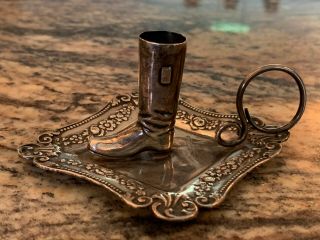 Wonderful Miniature Sterling Chamber Stick Cowboy Boot Match Holder Candlestick?
