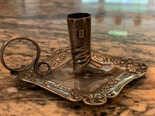Wonderful Miniature Sterling Chamber Stick Cowboy Boot Match Holder Candlestick? 3