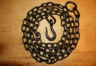Antique Wrought Iron Hook On Length Of Chain Beam Iron Ring 124 Inches