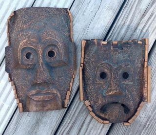 Hammered Copper Vintage Masks Mid Century Modernist Tiki African Modern Vintage